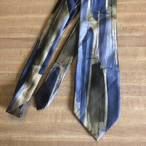 J. Garcia Tie - Blue Black Tan Vertical Stripes